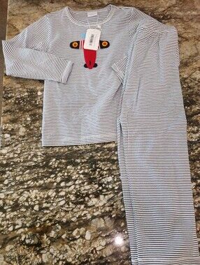 Striped Kids Plane Set in Navy and White Sz 4/5